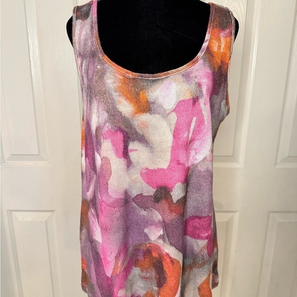 Robert Kitchen Tank Top Canada XX Large Sleeveless Floral Watercolor Knit Shirt - Picture 2 of 6
